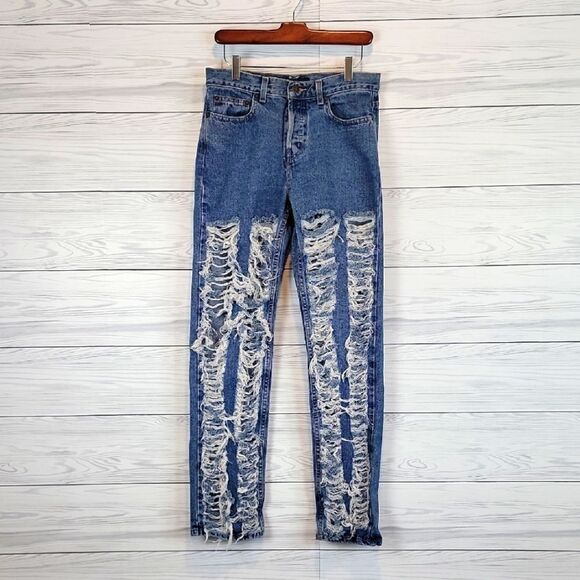Londonjean rip stacked distressed front blue denim jeans Women's Size 6 - Picture 1 of 11